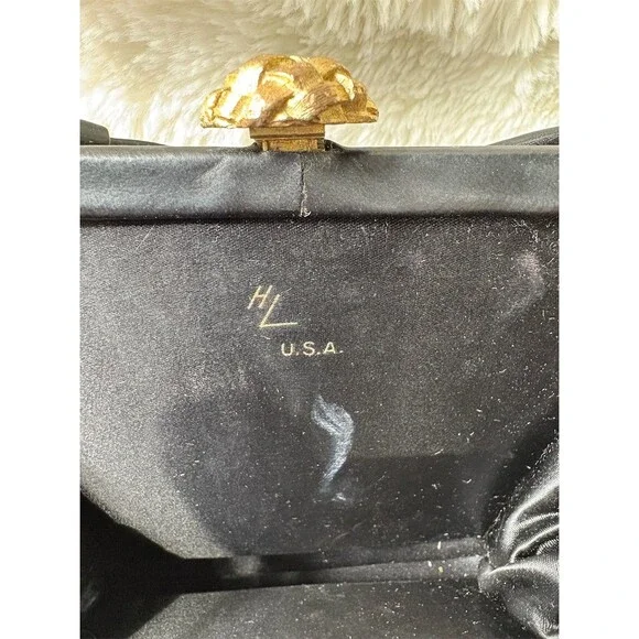 Harry Levine Vintage Handbag Purse Womens Small Black Gold Clasp Coin - Picture 9 of 10